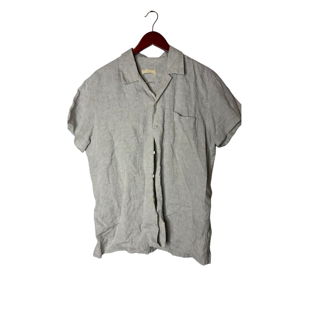 120% Lino men light grey 100% line button down shirt sz XXL